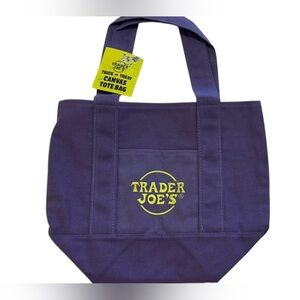 Trader Joe’s Mini Canvas Tote Bag – Purple with Embroidered Logo (NWT)